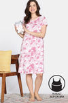 Zivame Nature Trails Knit Cotton Knee Length Nightdress - Mauve Morn — thumbnail 1